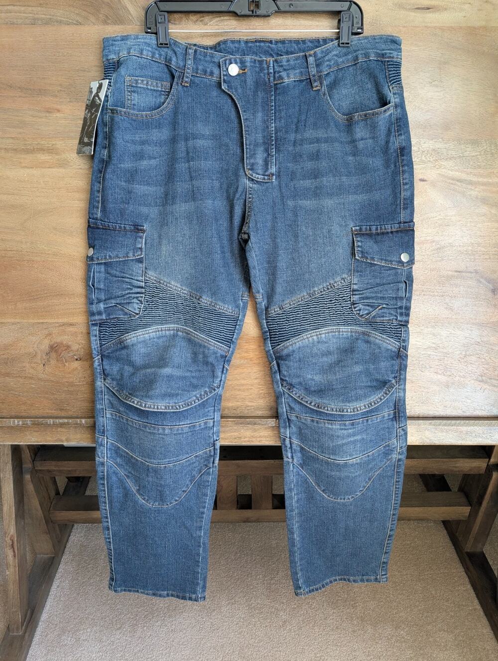 NWT Winx Wheels Motorcycle Riding Jeans Mens 2XL Blue Denim Dark Wash Utility